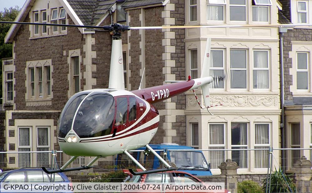 G-KPAO, 1997 Robinson R44 C/N 0382, Ex: G-SSSS > G-KPAO > N249DL - Originally owned to and currently with, Avonline Group Ltd in October 1997 as G-SSSS and G-KPAO. To N249DL January 2011. Photo taken at Weston-super-Mare sea-front.