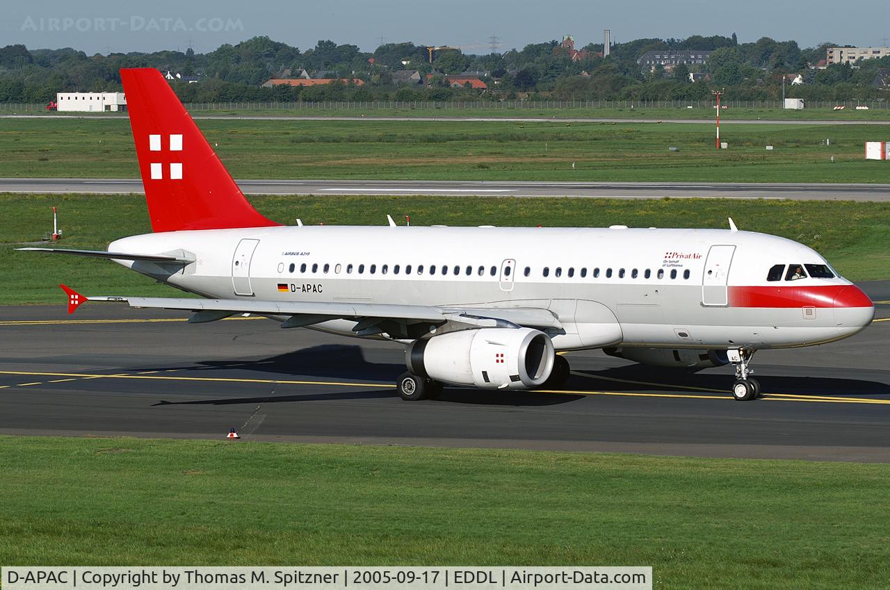 D-APAC, 2002 Airbus A319-132 C/N 1727, Privat Air D-APAC taxiing twds Rwy23L