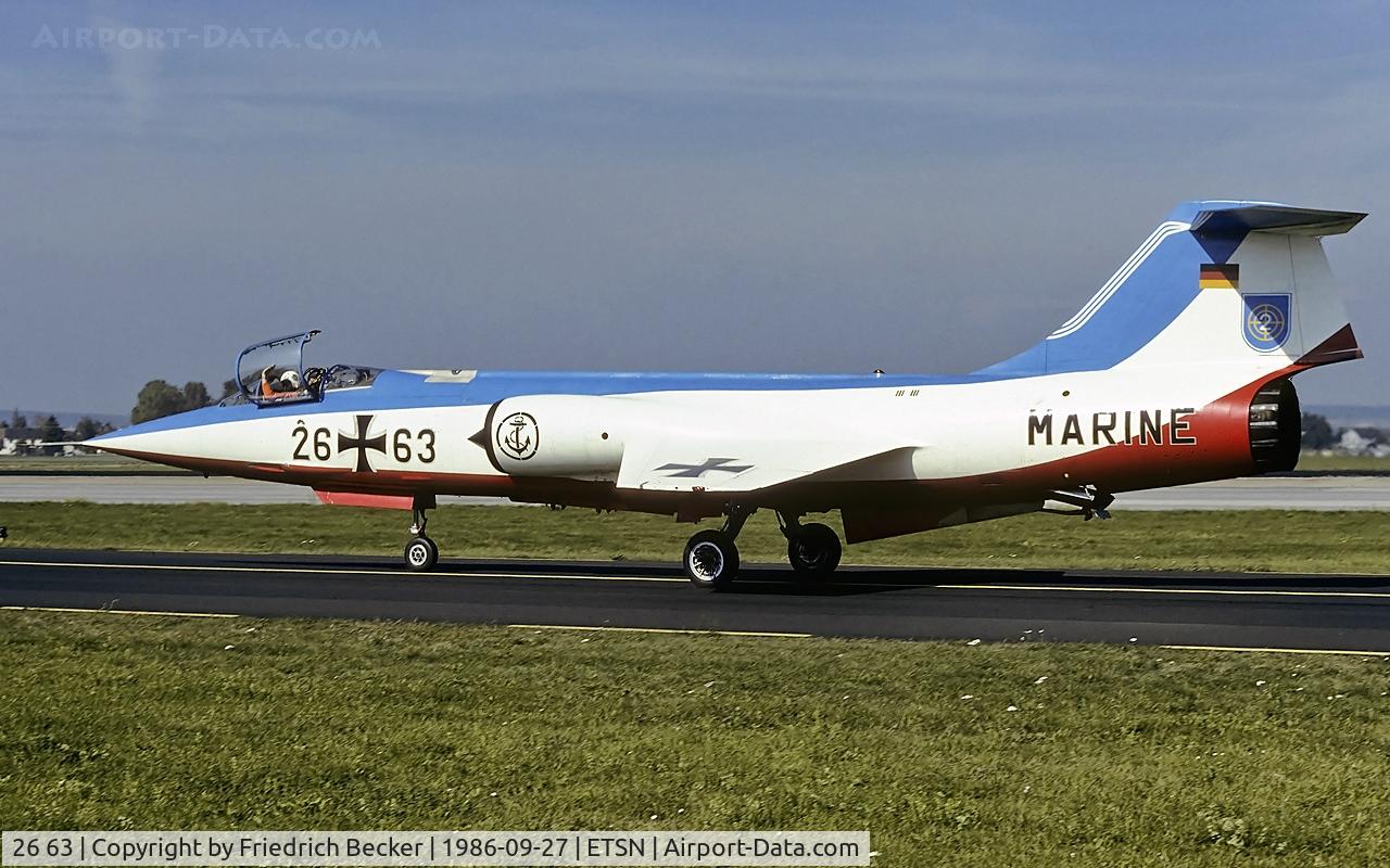 26 63, 1963 Lockheed F-104G Starfighter C/N 683-7409, taxying to the flightline at Fliegerhorst Neuburg