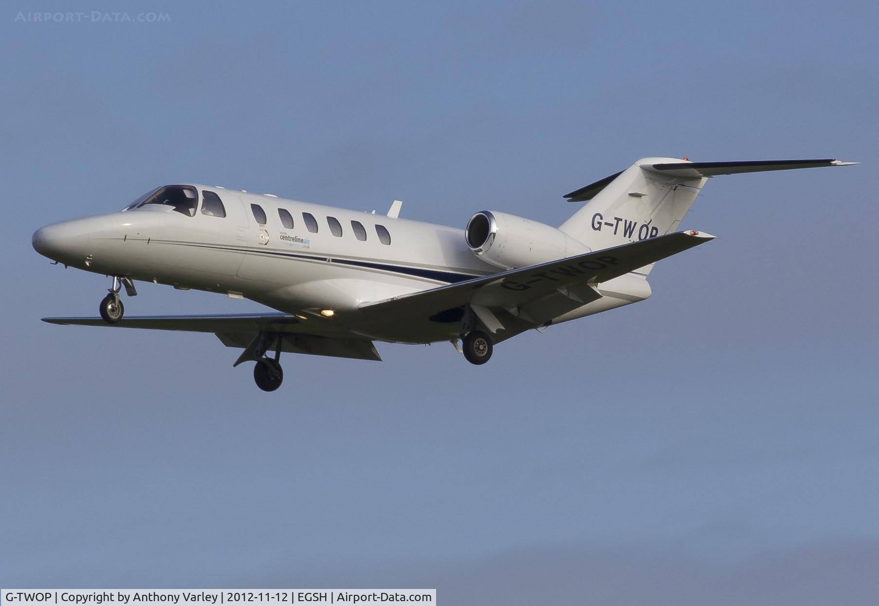 G-TWOP, 2008 Cessna 525A CitationJet CJ2+ C/N 525A-0397, Arriving at EGSH.