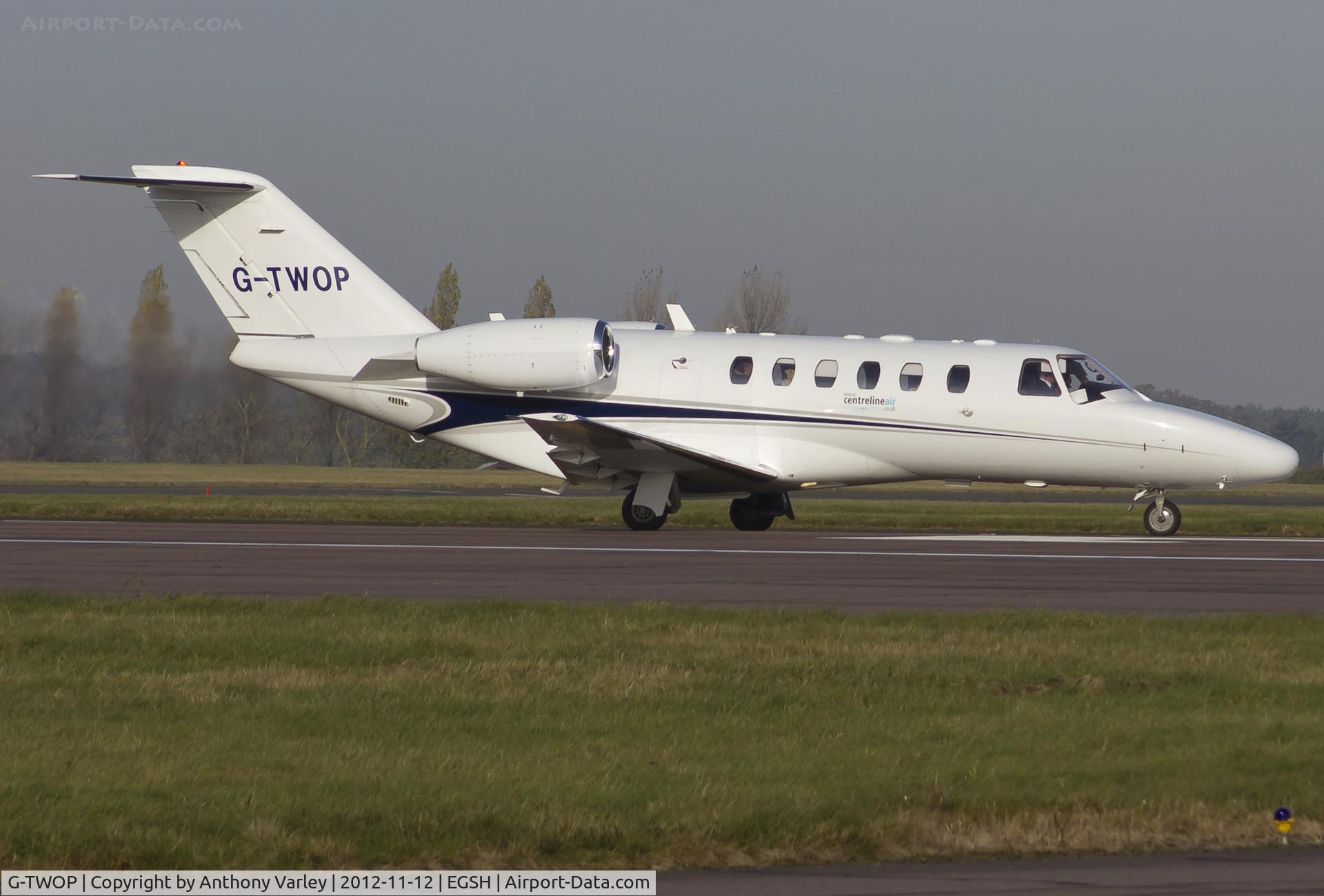 G-TWOP, 2008 Cessna 525A CitationJet CJ2+ C/N 525A-0397, Departing EGSH.