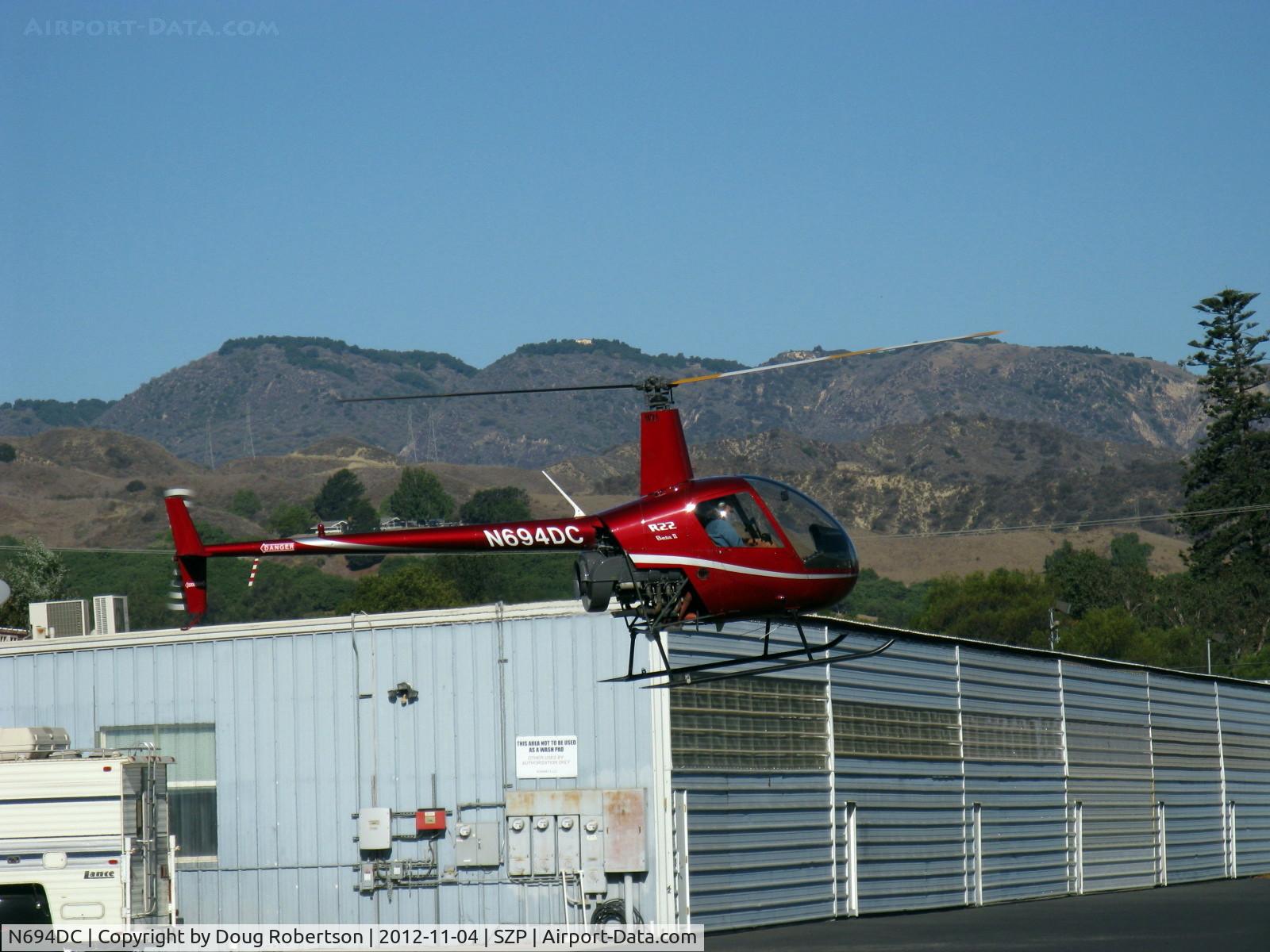 N694DC, 2004 Robinson R22 Beta C/N 3573, 2000 Robinson R22 BETA II, Lycoming O-360 derated to 131 Hp, approach upwind to do a 180 and land downwind