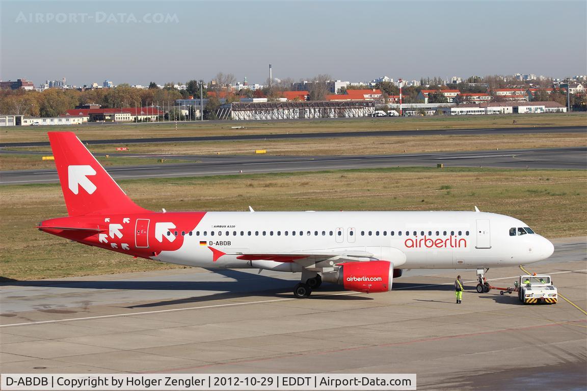 D-ABDB, 2005 Airbus A320-214 C/N 2619, Something like an AirBerliner is getting pushed back from gate 3....
