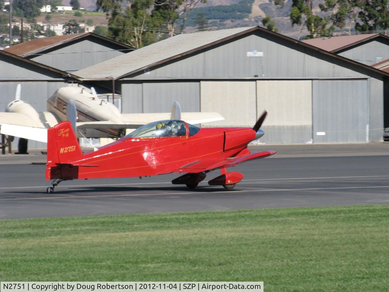 N2751, 1976 Thorp T-18 Tiger C/N 300, 1976 Stork THORP T-18 TIGER, Lycoming O&VO-360 180 Hp, landing roll Rwy 04
