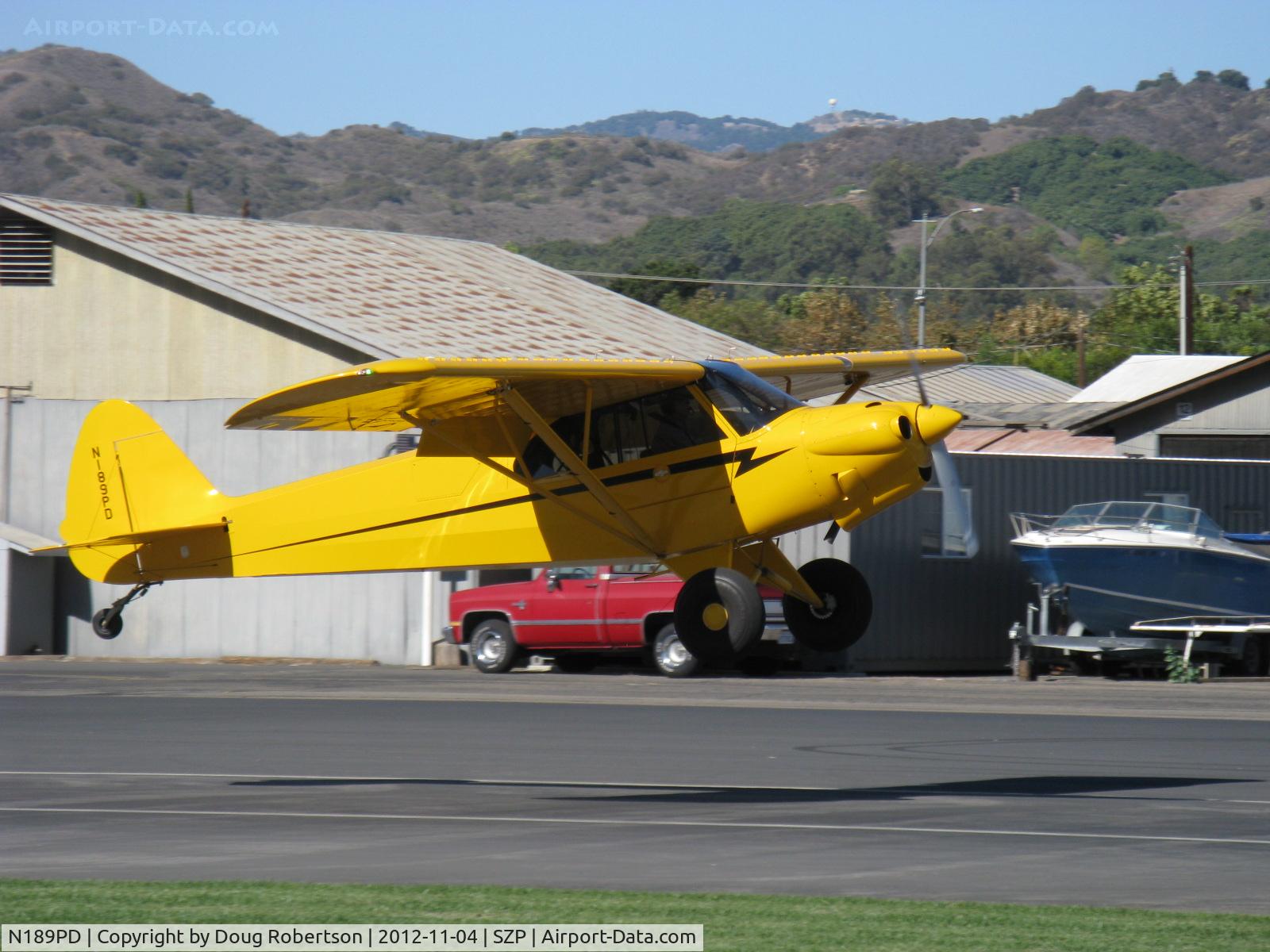N189PD, Cub Crafters CC11-160 Carbon Cub SS C/N CC11-00189, 2011 Cubcrafters CC11-160 CARBON CUB STOL LSA, Lycoming O-360-based CC340 with O-320 cylinders rated at 180 Hp for 5 minutes, 80 Hp cruise, wing Micro vortex generators, Minimum speed flaps landing demo Rwy 04.
