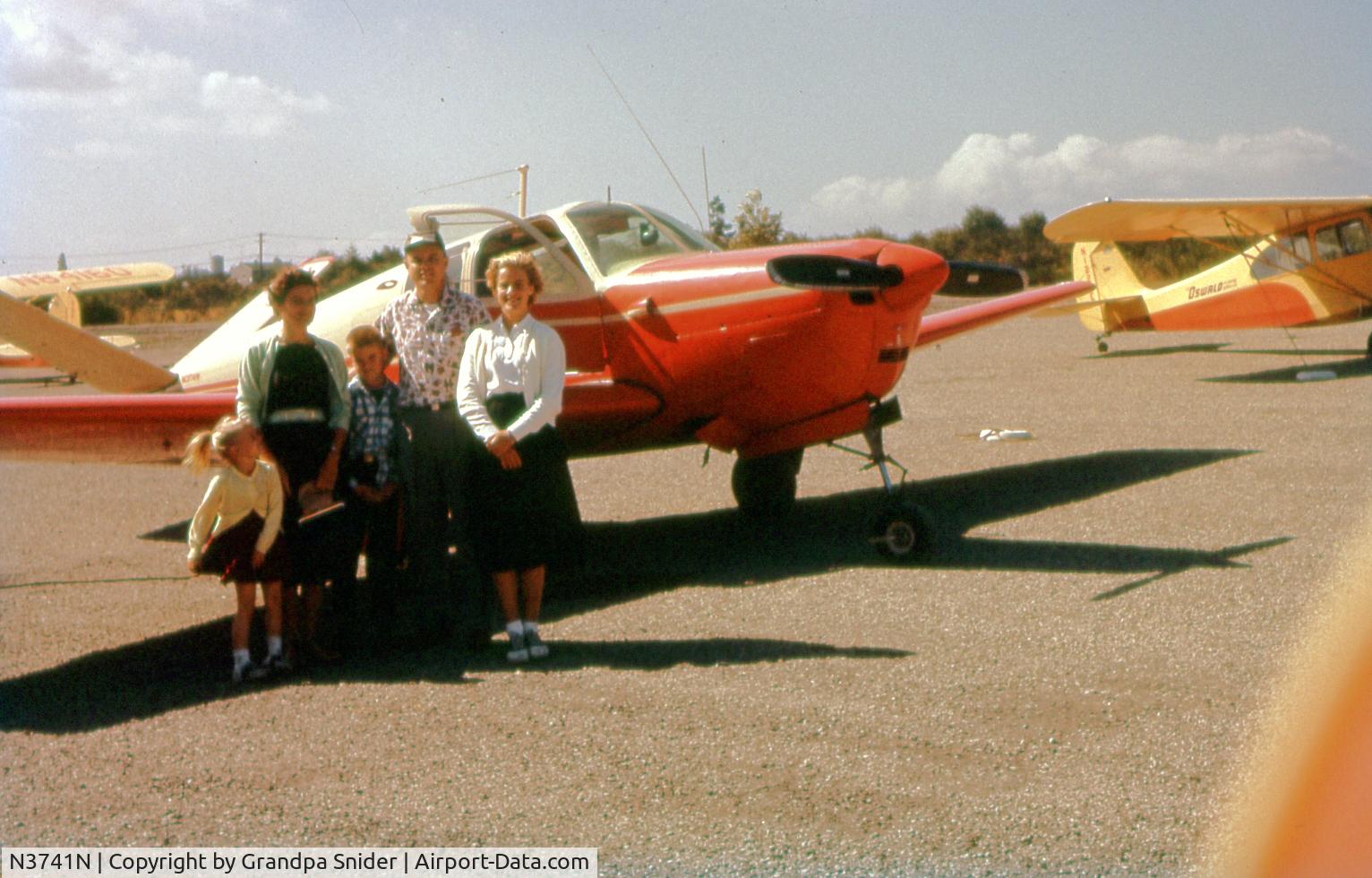 N3741N, 1947 Beech 35 Bonanza C/N D-959, 1959 (est.) photo of Swanson Family - Warren, Joan, Carol, Scott, & Barbara - along side Warren's pride and joy