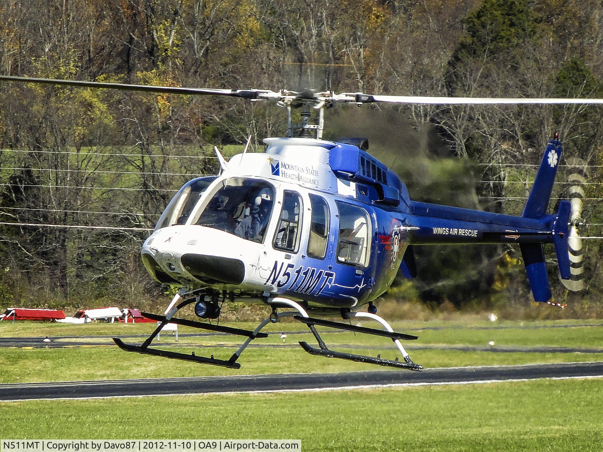 N511MT, 2003 Bell 407 C/N 53563, Wings Air Rescue Helicopter landing at Elizabethton, TN Airport to refuel.