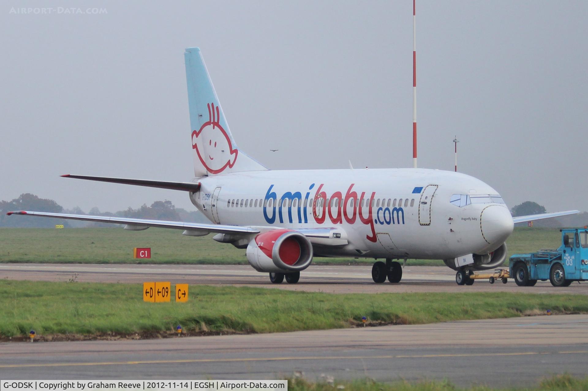 G-ODSK, 1997 Boeing 737-37Q C/N 28537, Being towed from the storeage area.
