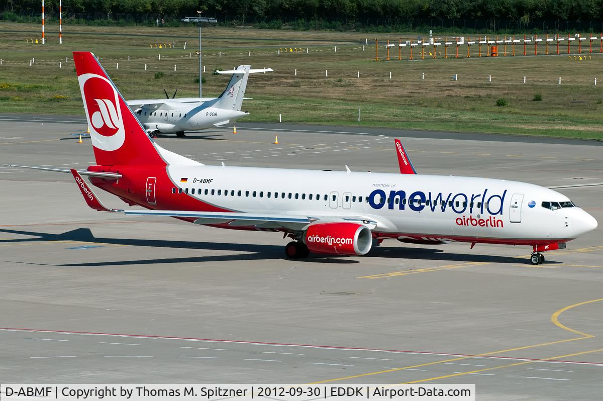 D-ABMF, 2012 Boeing 737-86J C/N 37767, Air Berlin D-ABMF, the latest AB ONEWORLD logojet, leaving CGN.