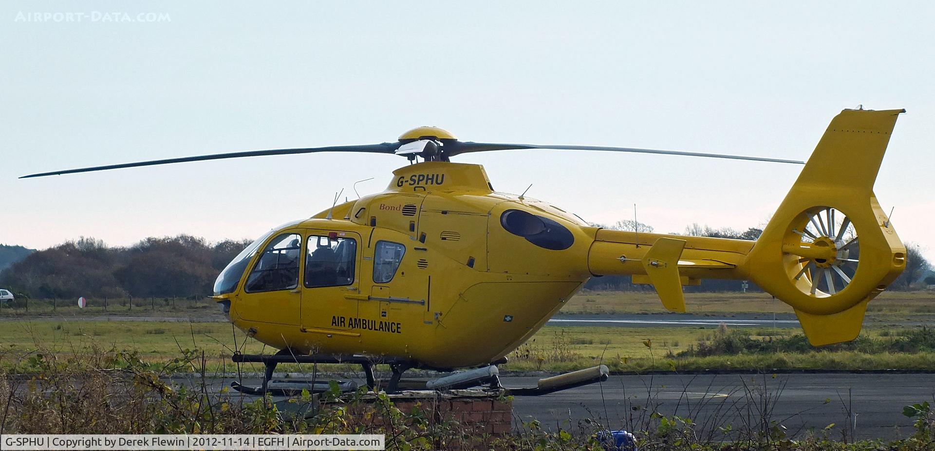 G-SPHU, 2002 Eurocopter EC-135T-2 C/N 0245, Seen at EGFH, reserve frame whilst G-WASN is away for servicing.