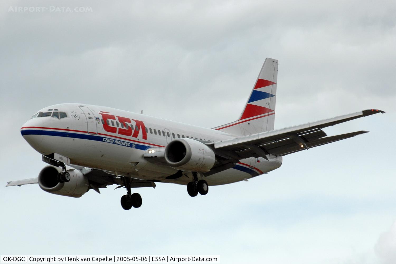OK-DGC, 1998 Boeing 737-5L9 C/N 29235, CSA Boeing 737-500 on approach to Stockholm Arlanda airport.