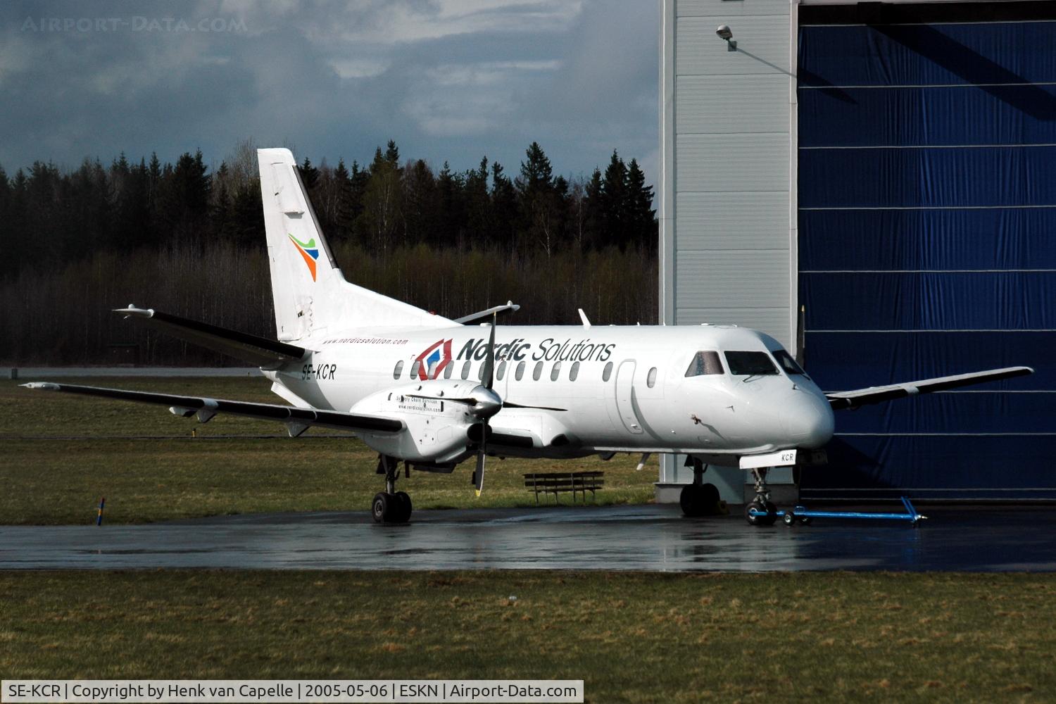 SE-KCR, 1986 Saab 340A C/N 340A-065, Saab 340A operated by Nordic Solutions Air Services parked at Skavsta airport,  Nyköping, Sweden.