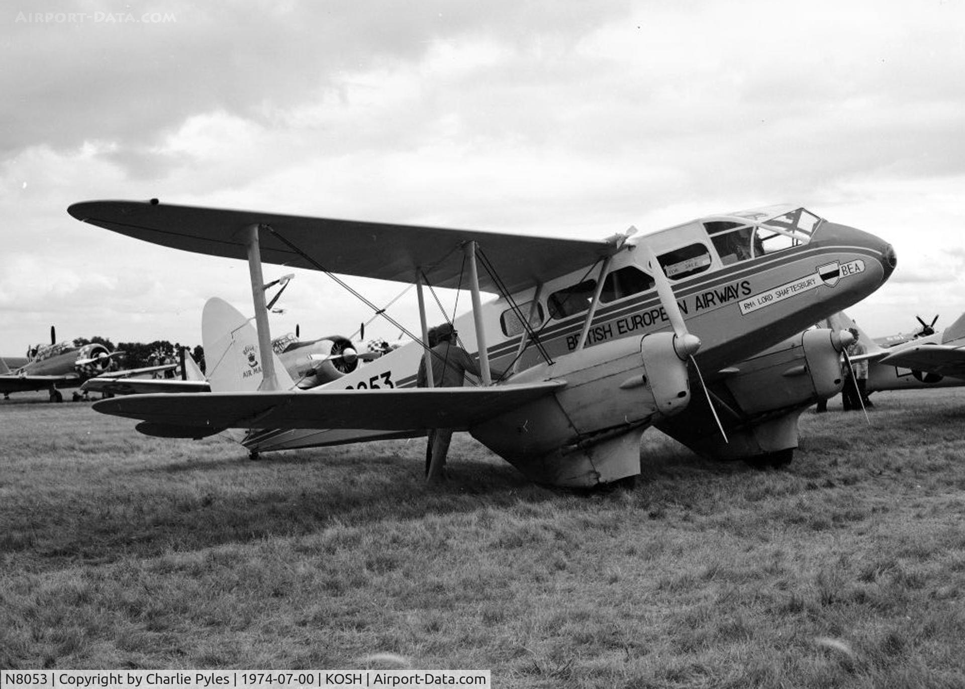 N8053, 1945 De Havilland DH-89A Dominie/Dragon Rapide C/N 6907, Seen at Oshkosh in 1974 is this British European Airways Rapide the 