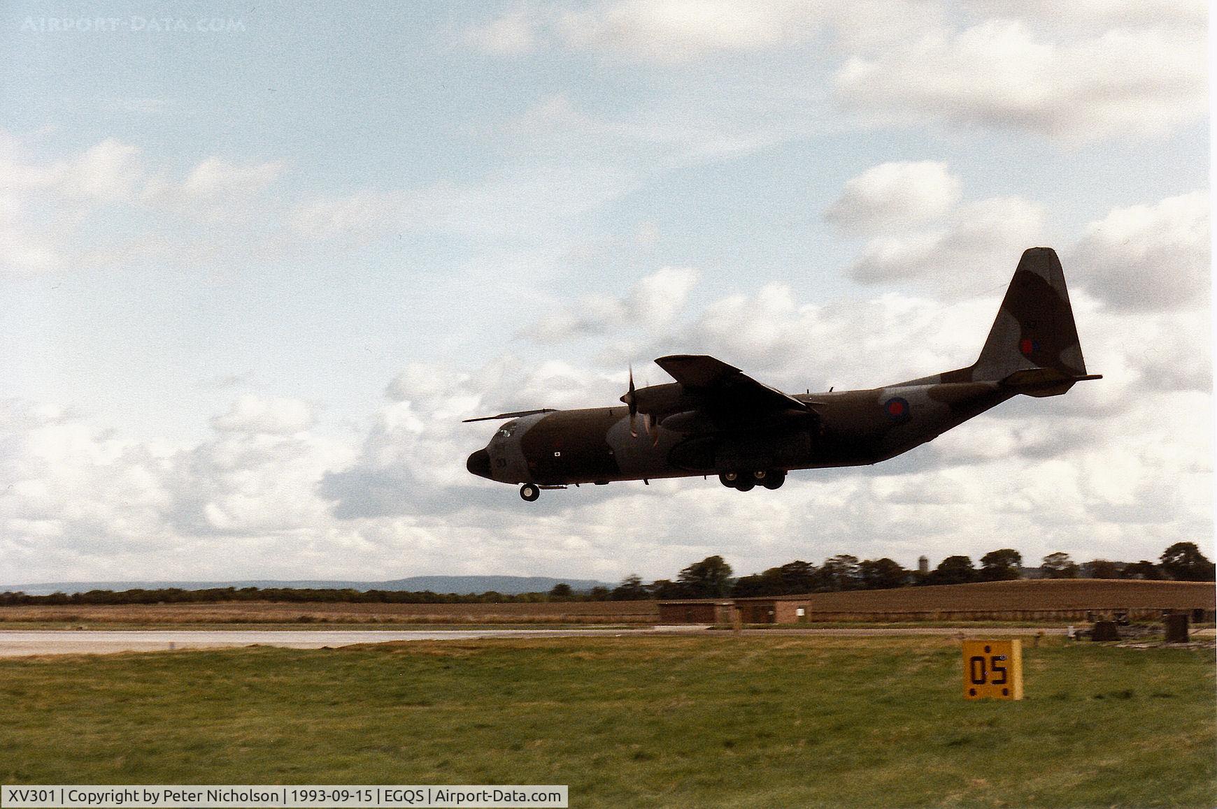 XV301, 1967 Lockheed C-130K Hercules C.3 C/N 382-4268, Hercules C.3 of the Lyneham Transport Wing crossing the threshold of Runway 05 at RAF Lossiemouth in September 1993.