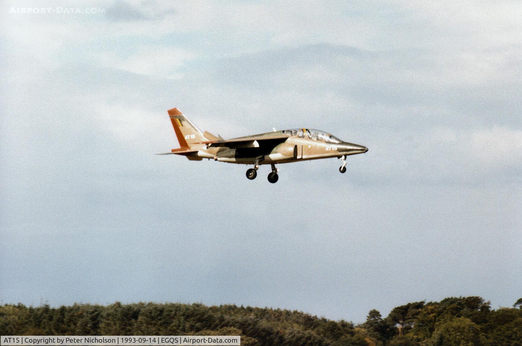 AT15, Dassault-Dornier Alpha Jet 1B C/N B15/1051, Belgian Air Force Alpha Jet of 9 Wing on final approach to RAF Lossiemouth in September 1993.