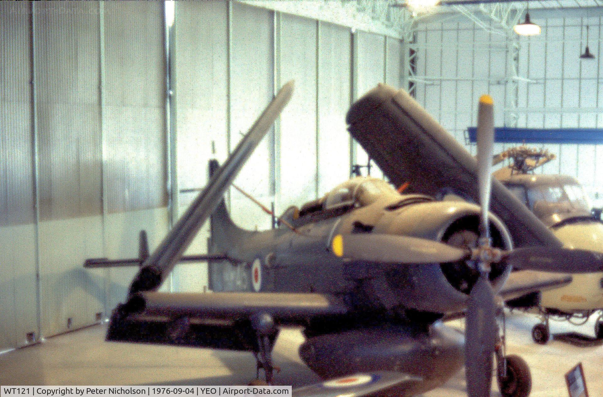 WT121, 1951 Douglas Skyraider AEW.1 C/N 7427, Skyraider AEW.1 of 849 Squadron as seen in the Fleet Air Arm Museum during the 1976 RNAS Yeovilton Airshow..