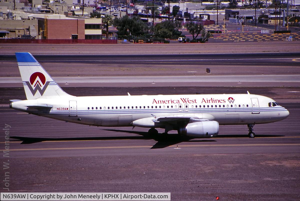 N639AW, 1995 Airbus A320-232 C/N 471, March 1999 - in the penalty box at PHX, waiting for a gate.