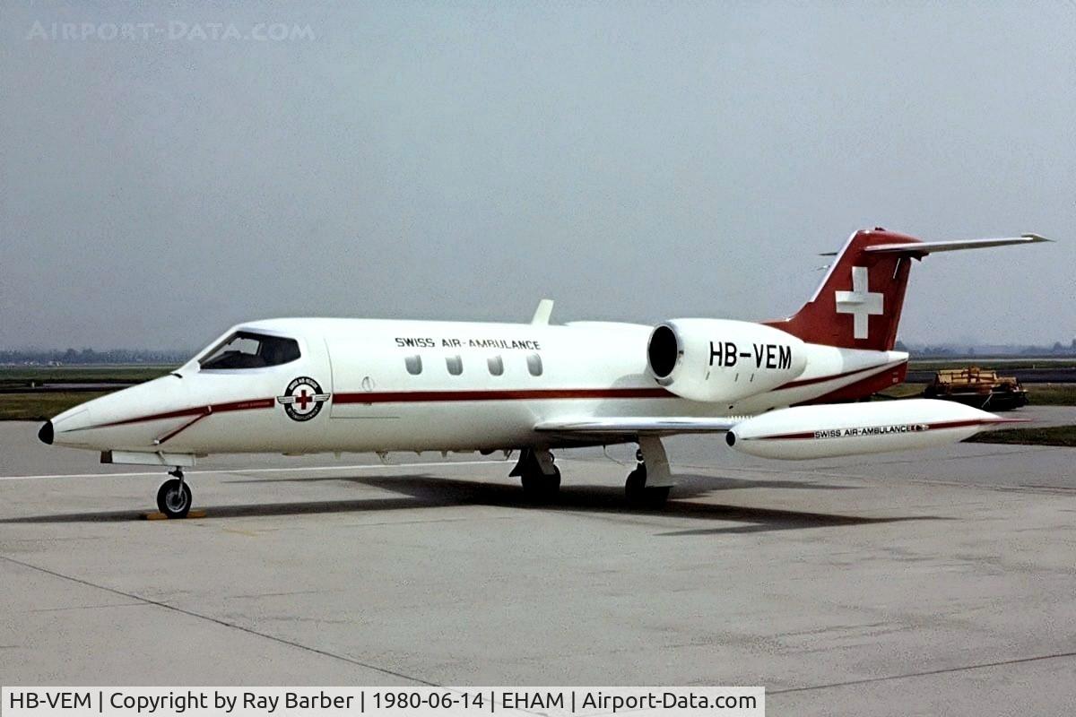 HB-VEM, 1976 Learjet 35A C/N 35A-068, Learjet 35A [35A-068] (Swiss Air Ambulance) Amsterdam - Schiphol~PH 14/06/1980. Image taken from a slide.