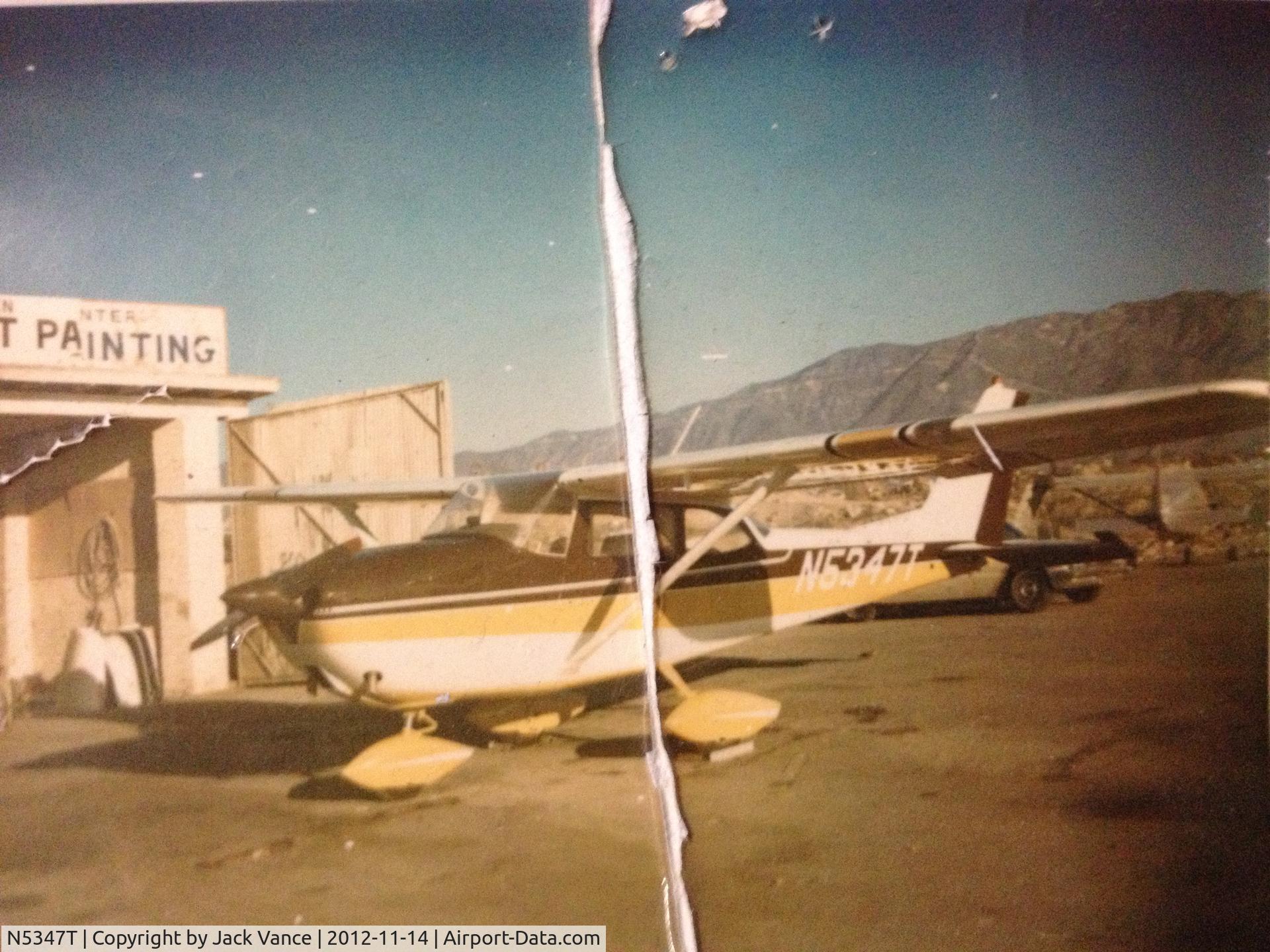 N5347T, 1964 Cessna 172E C/N 17251247, I flew this plane owned by my father and kept at Fullerton Airport approx. 1971-1972.  Not sure if this was the original color scheme or if had been repainted.  Also not sure of the photo location, but someone may recognize it by the surroundings.