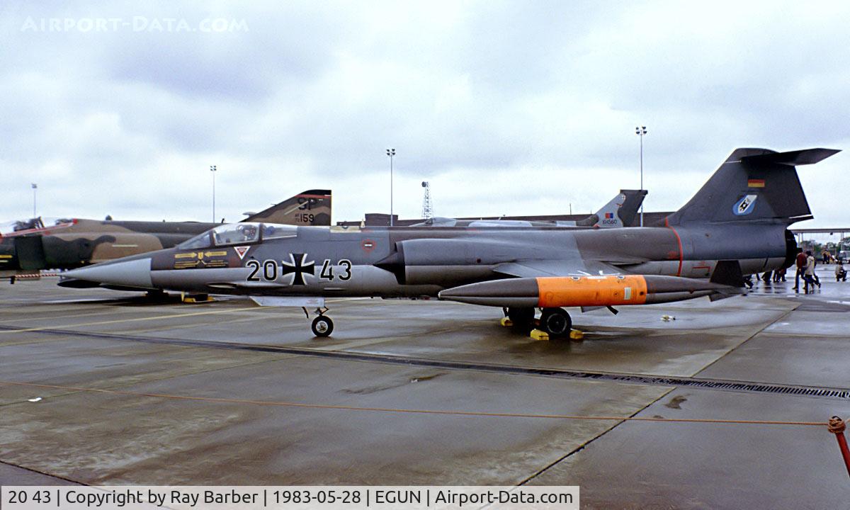 20 43, Lockheed F-104G Starfighter C/N 683-2050, Lockheed F-104G Starfighter [683-2050] Mildenhall~G 28/05/1983. Image taken from a slide.
