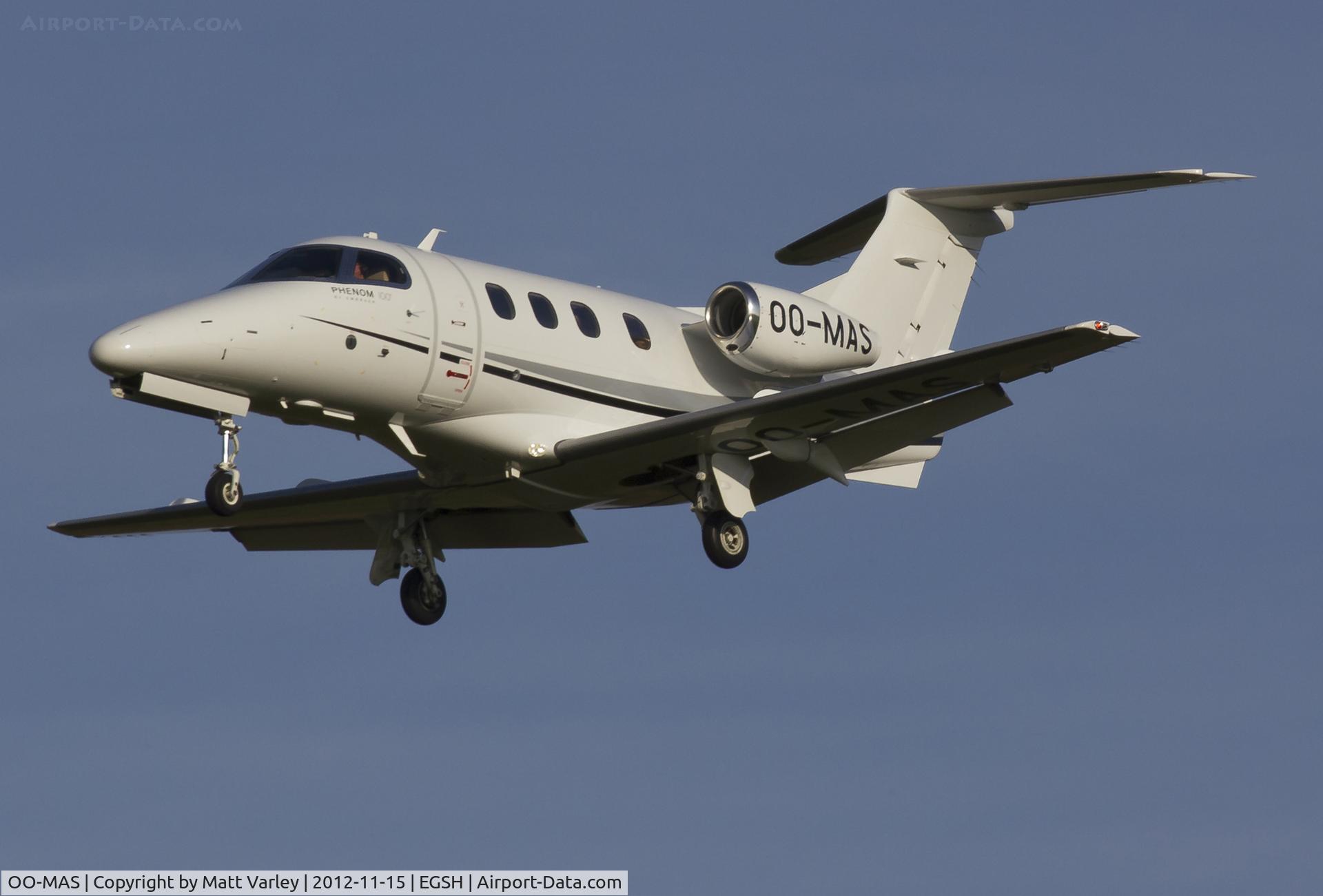 OO-MAS, 2010 Embraer EMB-500 Phenom 100 C/N 50000196, Arriving at EGSH.