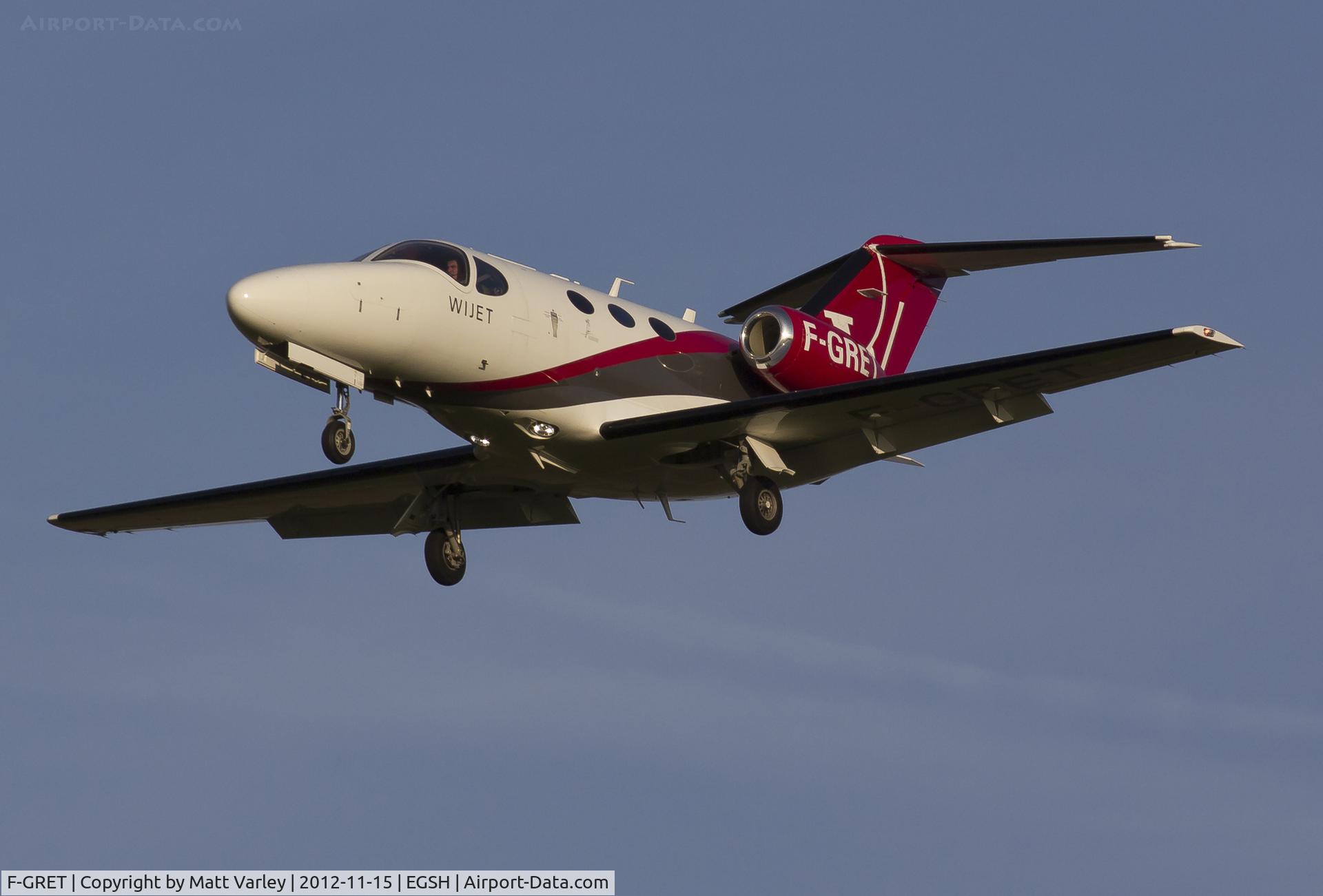 F-GRET, 2008 Cessna 510 Citation Mustang Citation Mustang C/N 510-0141, Arriving at EGSH.