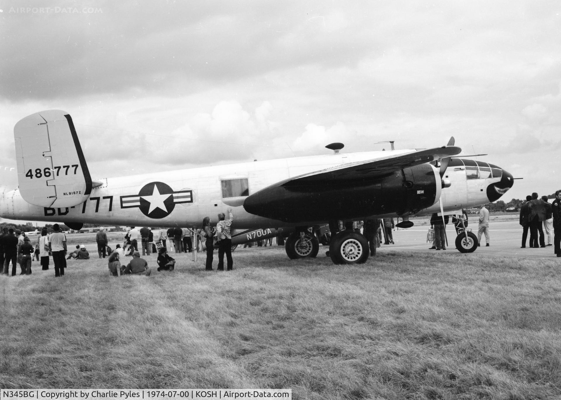 N345BG, 1944 North American TB-25N Mitchell C/N 108-47531, I posted this photo under N9167Z as well since this was the Reg. she wore in 1974 when I shot it.