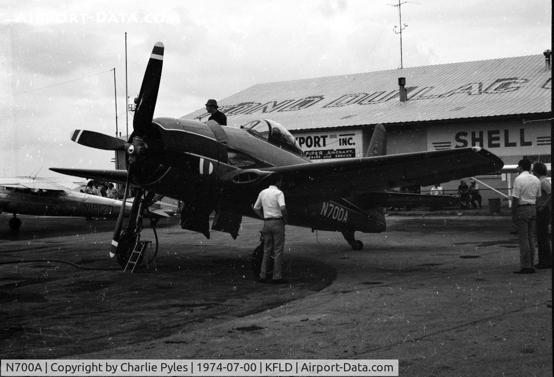 N700A, 1950 Grumman G-58B Gulfhawk C/N D.1262, Rare even in 1974 is this Civilian Built Grumman Demonstrator called the G58B. The Bearcat has always been one of my favorite aircraft. Fond du Lac airport code was FDU when this picture was taken.