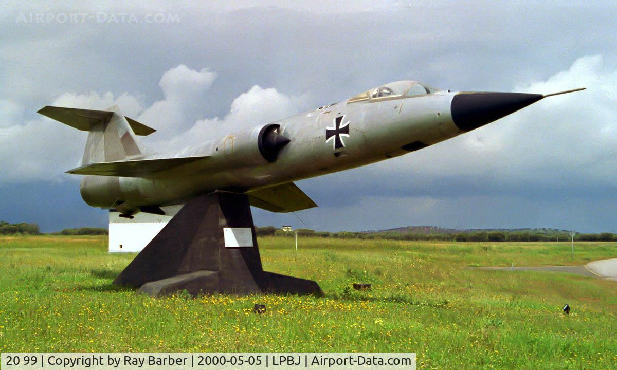 20 99, Lockheed F-104G Starfighter C/N 683-6620, Lockheed F-104G Starfighter [683-6620] Beja~CS 05/05/2000. Preserved and displayed at the airbase which had a former connection with German Military.