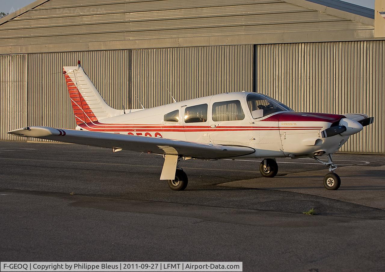 F-GEOQ, 1978 Piper PA-28R-201 Cherokee Arrow III C/N 28R-7837214, Parking position at the Montpellier Flying Club.