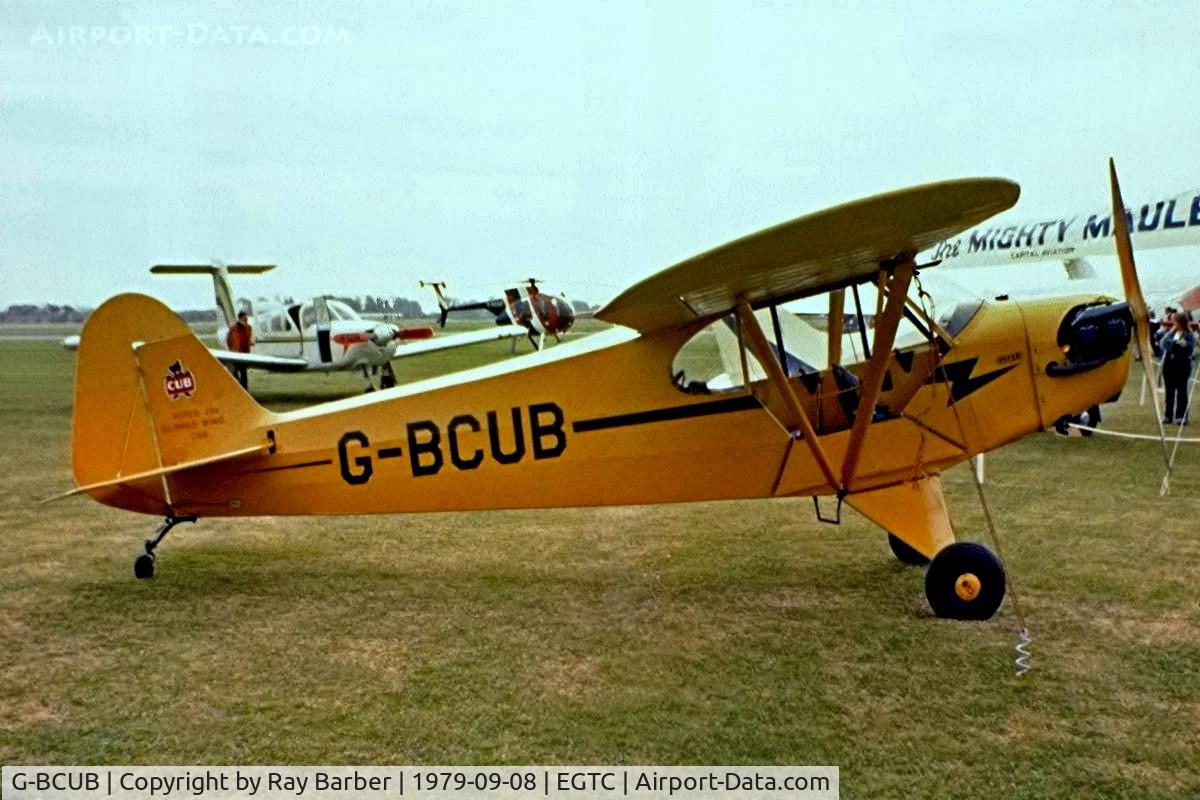 G-BCUB, 1943 Piper J3C-65 Cub (Lippert Reed Conversion) Cub C/N 13186, Piper J-3C-65 Cub [13370] Cranfield~G 08/09/1979. Construction number 13186  relates to G-BDOL . Airframes switched during conversions in the UK. Image taken from a slide.
