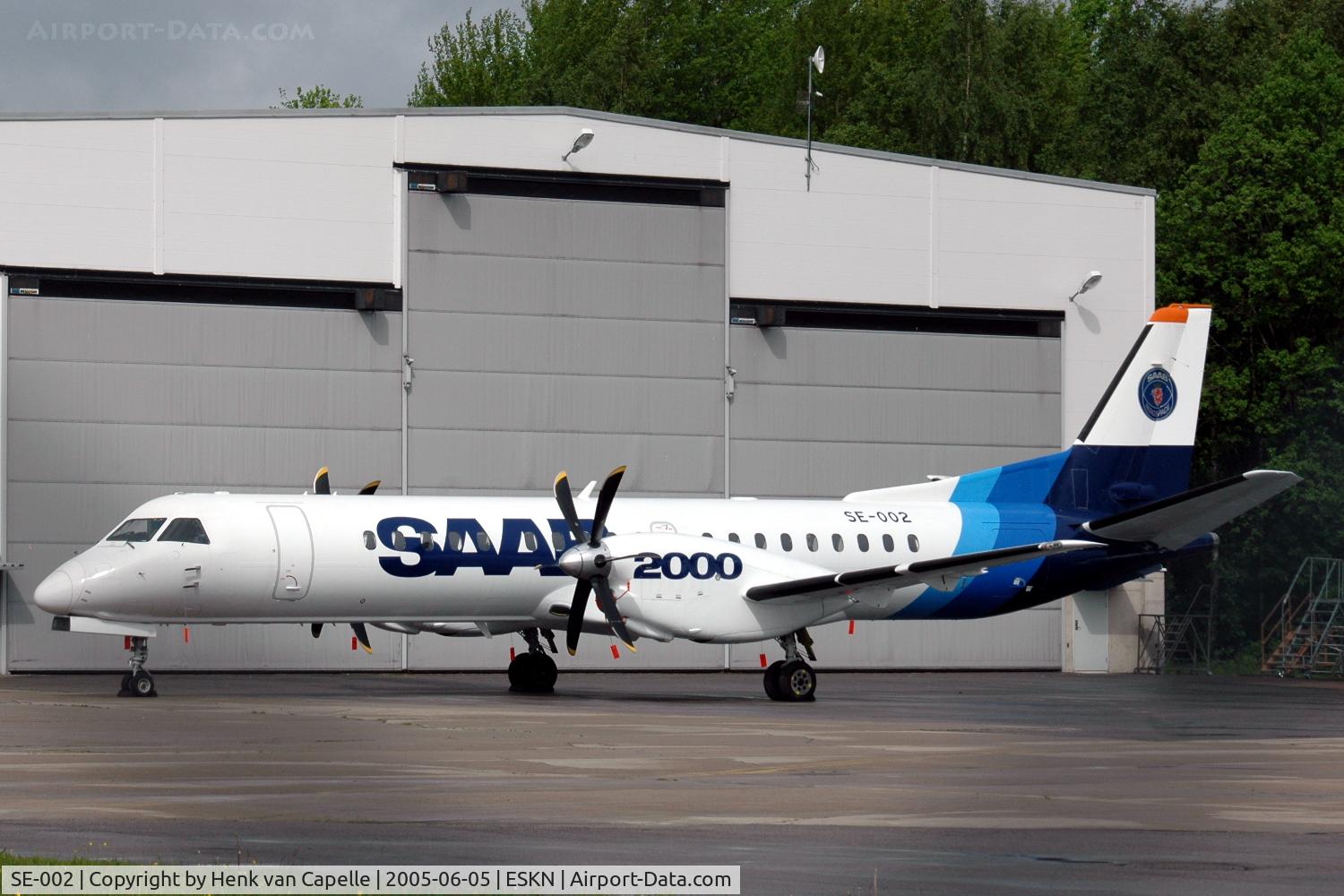 SE-002, 1992 Saab 2000 C/N 2000-002, Saab 2000 prototype parked on the platform of Skavsta airport, Nyköping, Sweden.