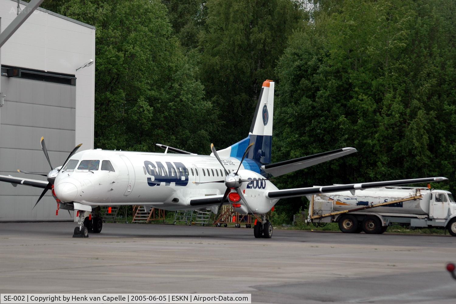 SE-002, 1992 Saab 2000 C/N 2000-002, Saab 2000 prototype parked on the platform of Skavsta airport, Nyköping, Sweden.
