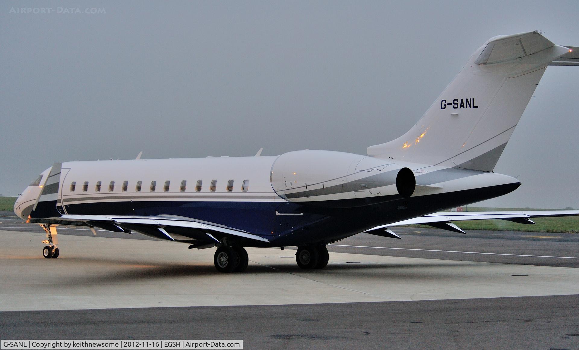 G-SANL, 2009 Bombardier BD-700-1A10 Global Express C/N 9333, Engines running ready to leave a very dismal Norwich !