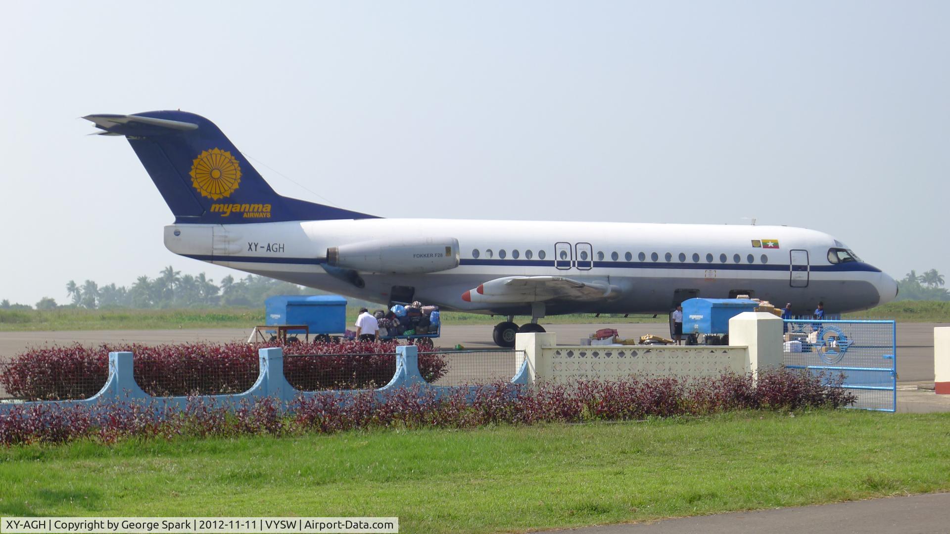 XY-AGH, 1980 Fokker F-28-4000 Fellowship C/N 11161, Myanma Airways Fokker F28-4000 XY-AGH at Sittwe Airport, Myanmar.