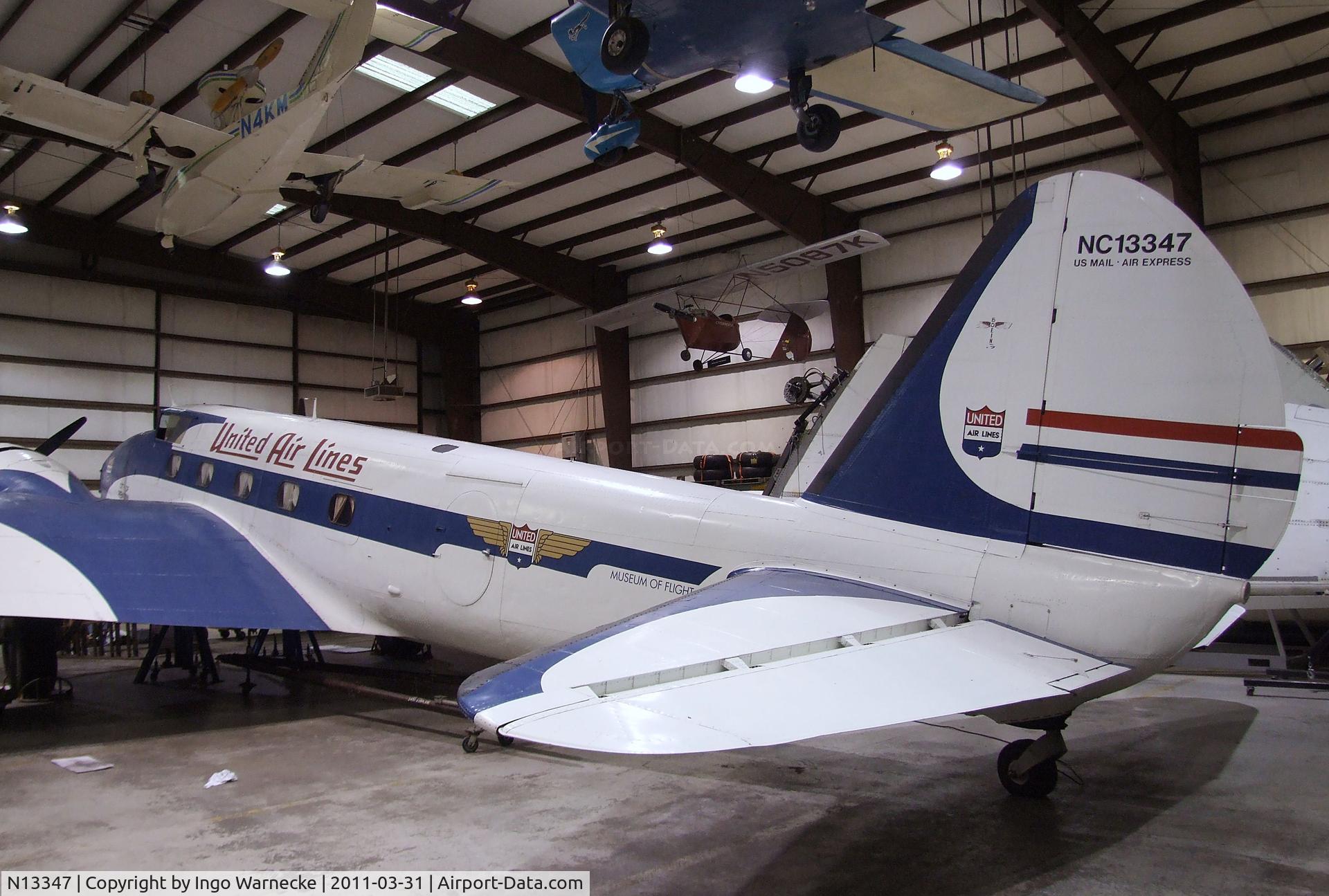 N13347, 1933 Boeing 247D C/N 1729, Boeing 247D at the Museum of Flight Restoration Center, Everett WA