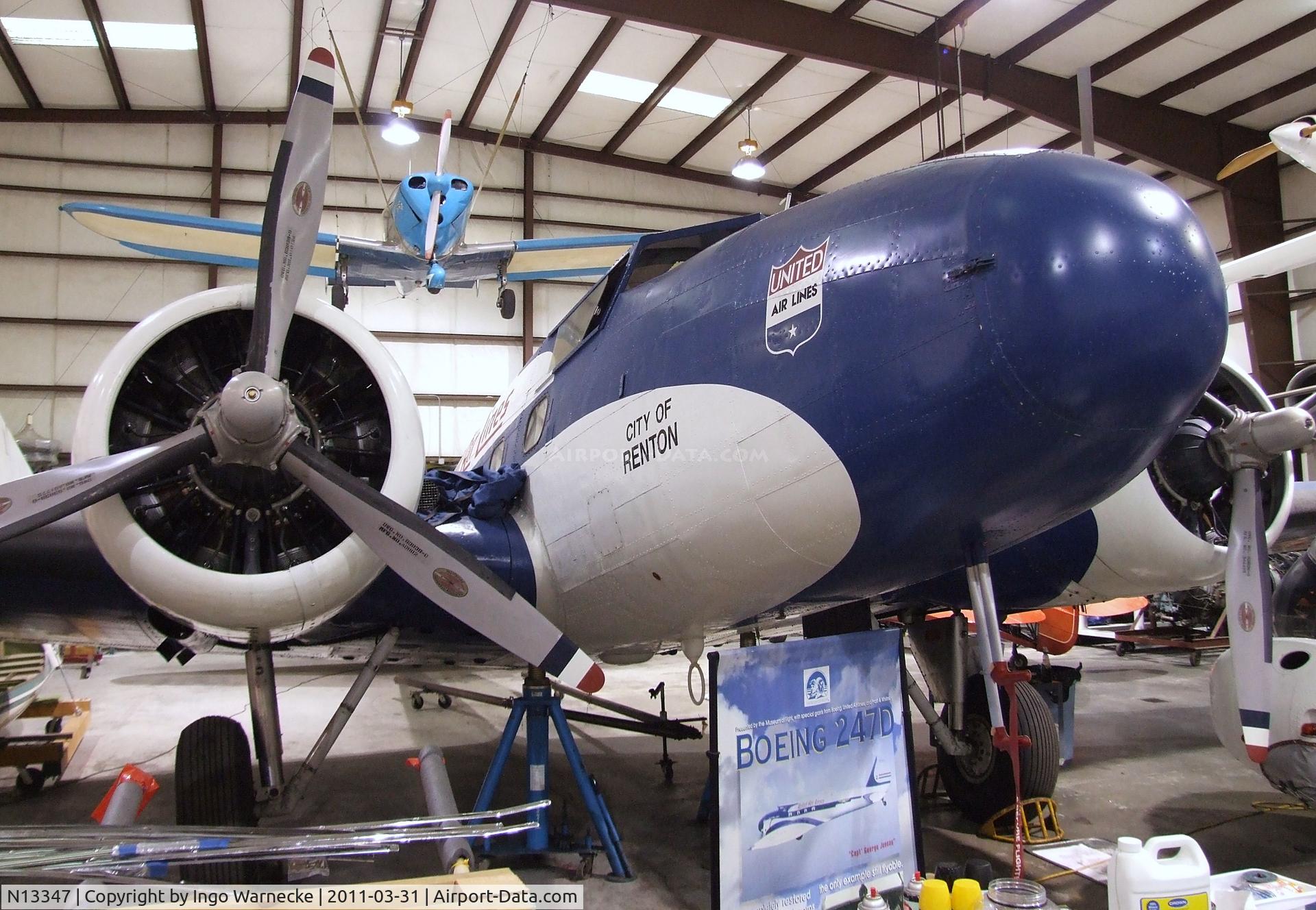 N13347, 1933 Boeing 247D C/N 1729, Boeing 247D at the Museum of Flight Restoration Center, Everett WA