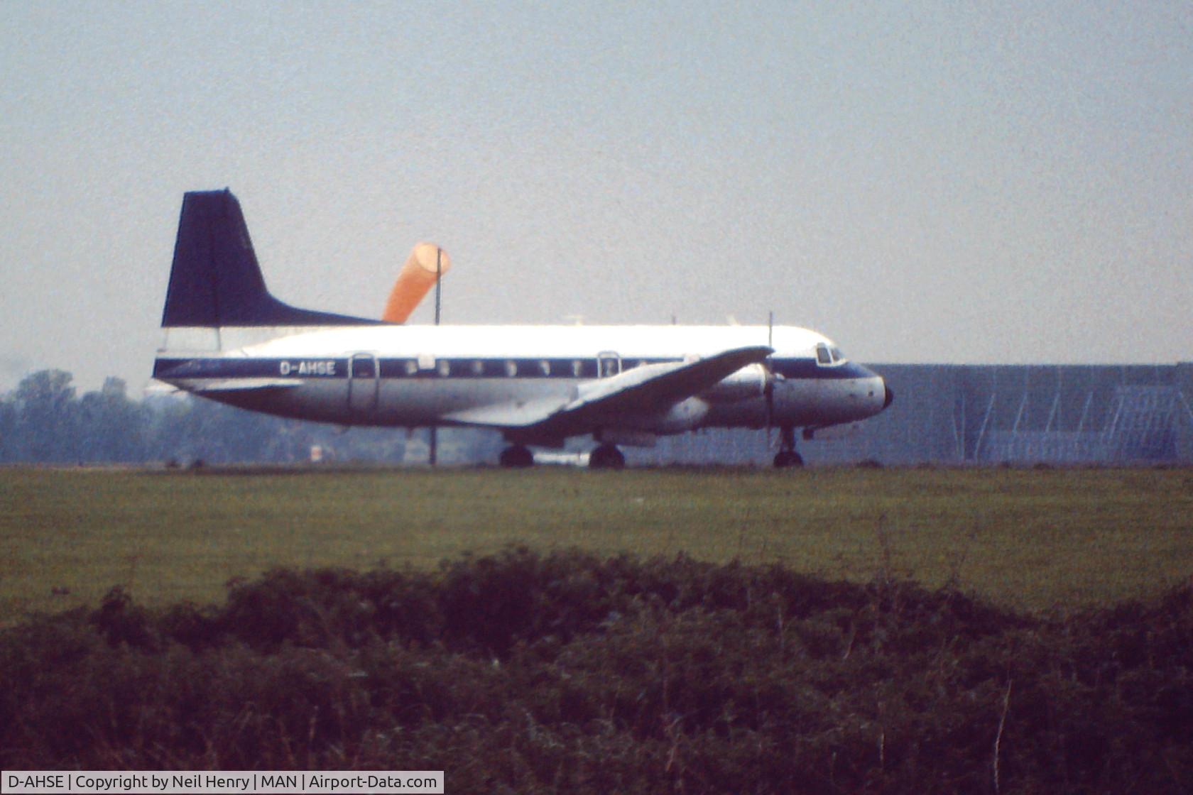 D-AHSE, 1984 Hawker Siddeley HS.748 Series 2B C/N 1792, Scanned from original slide - taken at Manchester, UK in spring of 1991