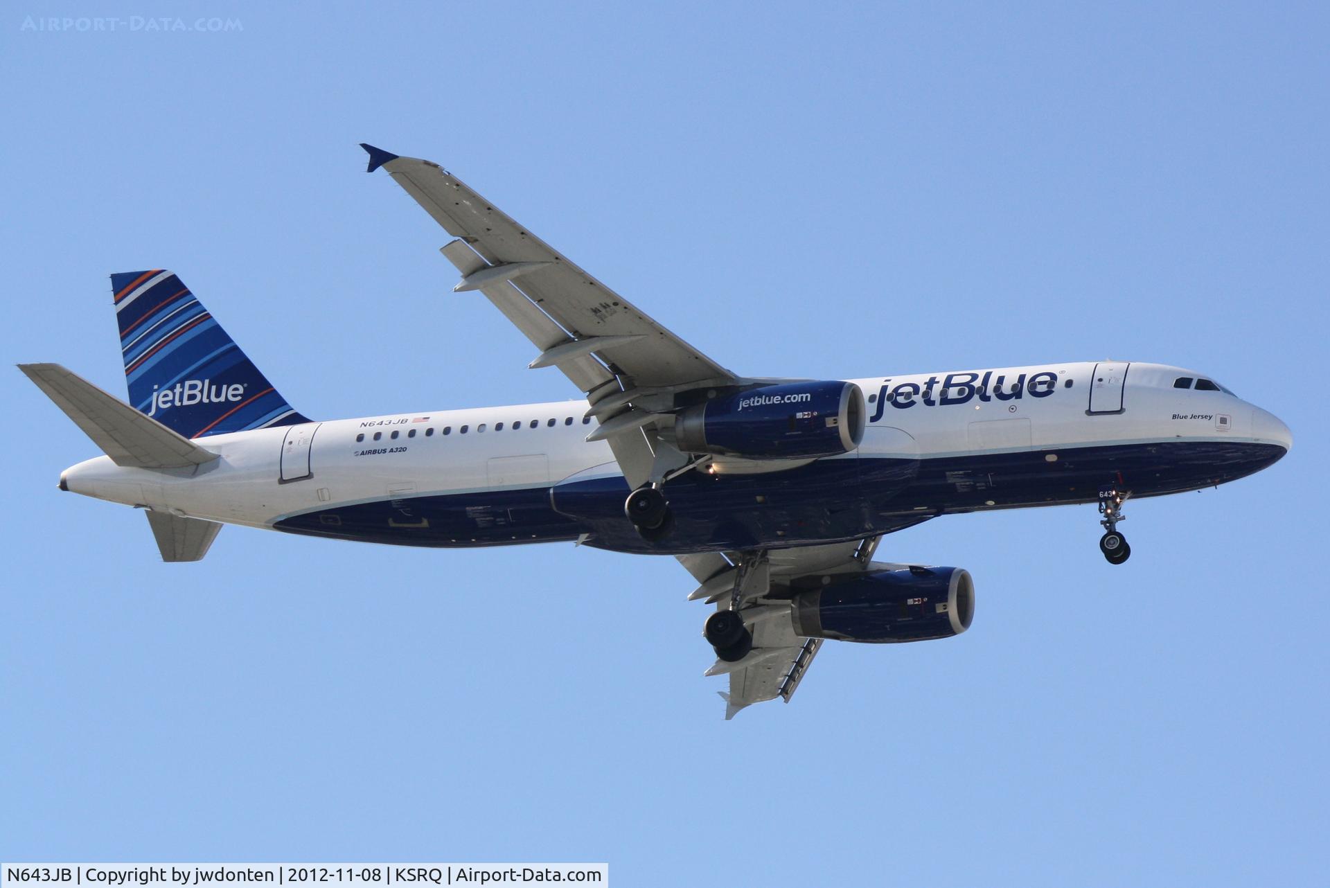 N643JB, 2006 Airbus A320-232 C/N 2871, JetBlue Flight 341 (N643JB) arrives at Sarasota-Bradenton International Airport following a flight from John F Kennedy International Airport