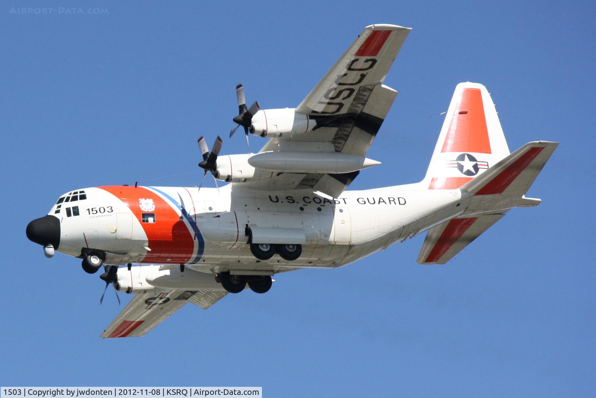 1503, 1973 Lockheed HC-130H Hercules C/N 382-4528, USCG Clearwater 1503 on approach to Sarasota-Bradenton International Airport