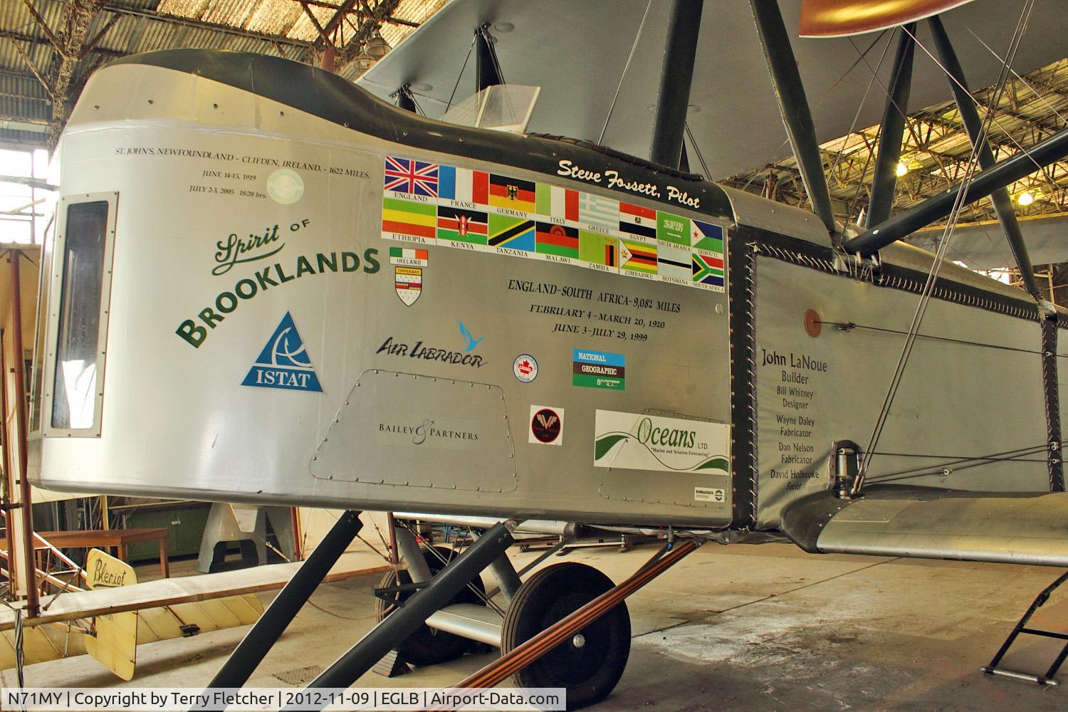 N71MY, 1994 Vickers FB-27A Vimy (replica) C/N 01, 1994 Vimy 19/94 Inc VIMY FB-27, c/n: 01 REPLICA at Brooklands Museum