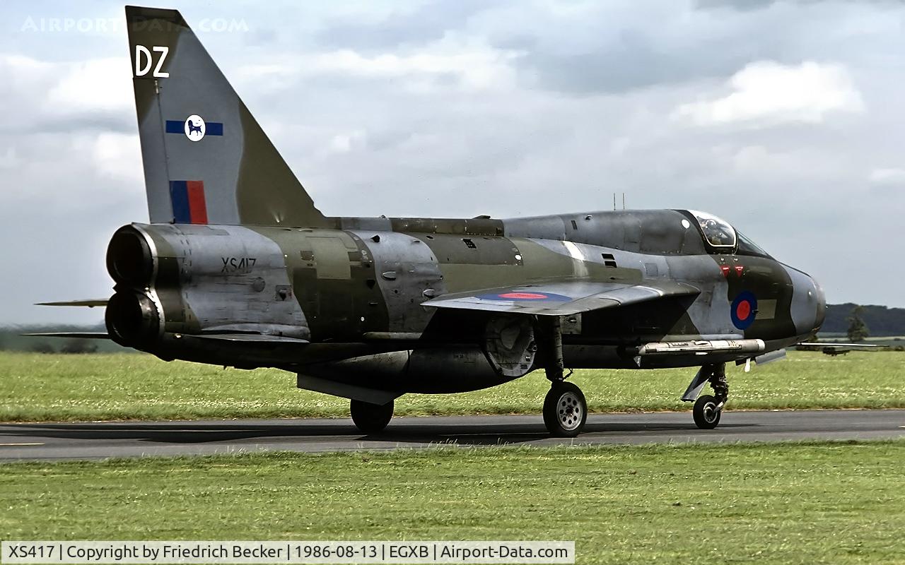 XS417, 1964 English Electric Lightning T.5 C/N 95002, taxying to the active at RAF Binbrook