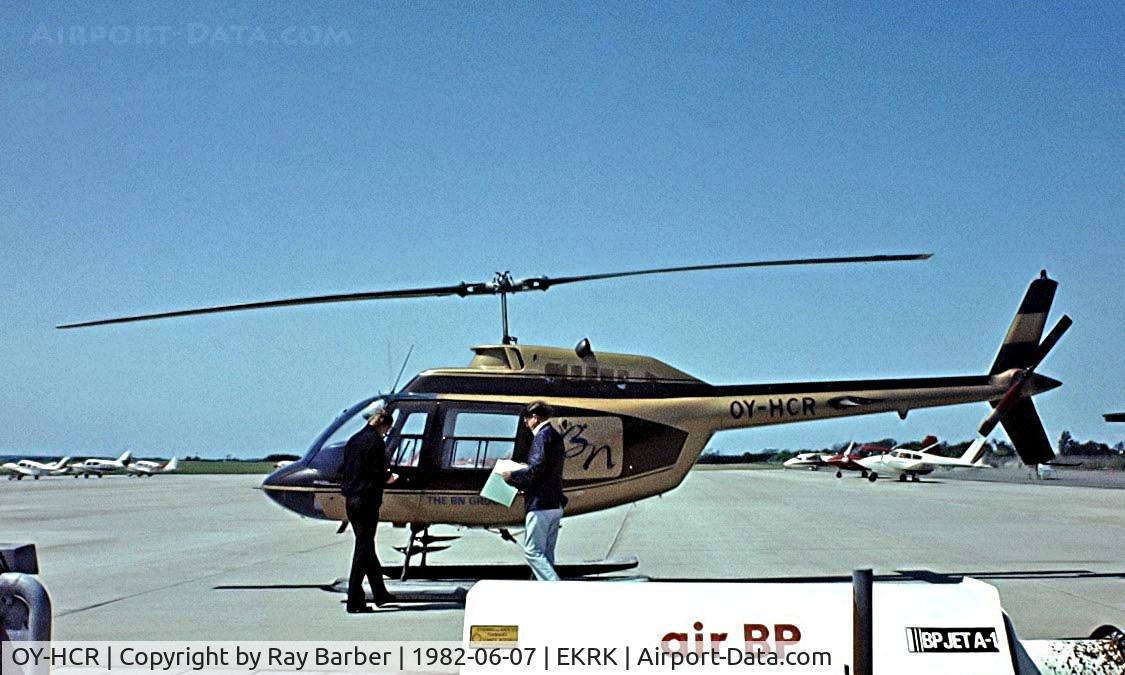 OY-HCR, 1975 Agusta AB-206B JetRanger II C/N 8507, Agust-Bell AB.206B Jet Ranger II [8507] Roskilde~OY 07/06/1982. Image taken from a slide.