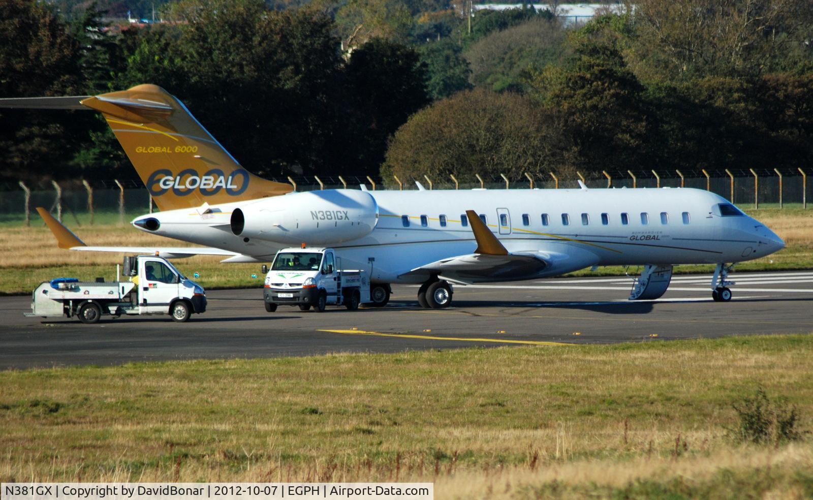 N381GX, 2012 Bombardier Global 6000 (BD-700-1A10) C/N 9381, Parked alongside Block 30 In the Edinburgh sunshine.