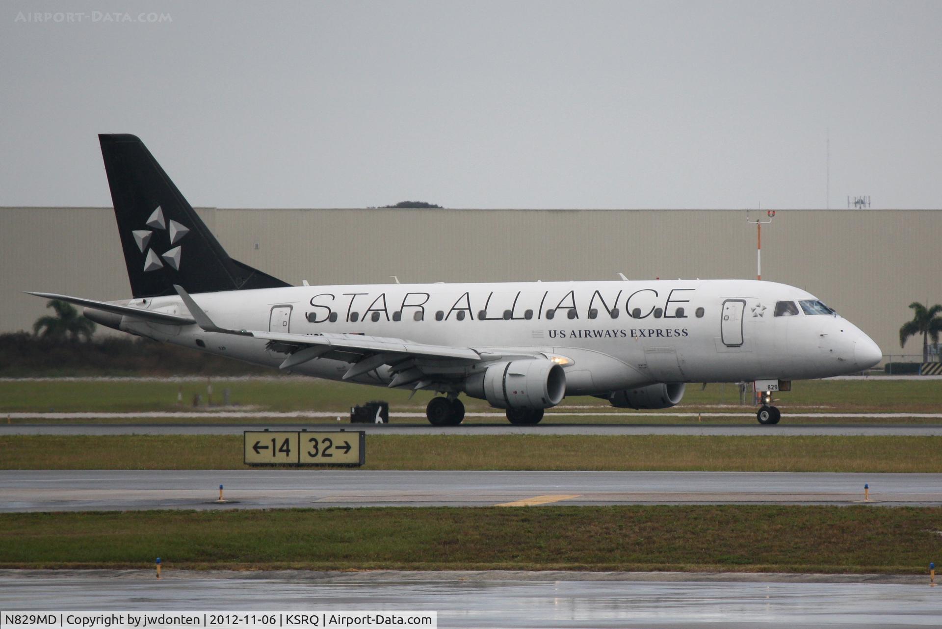 N829MD, 2005 Embraer 170SU (ERJ-170-100SU) C/N 17000049, US Air Flight 3327 operated by Republic (N829MD) arrives at Sarasota-Bradenton International Airport following a flight from Reagan National Airport