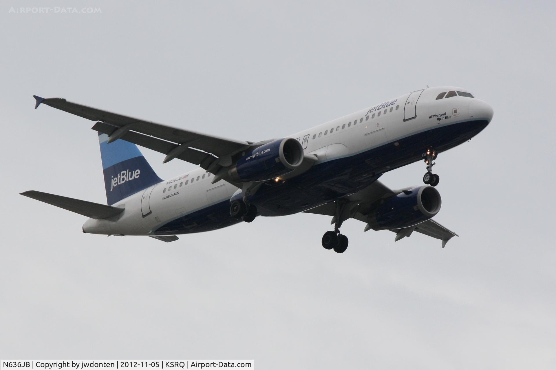 N636JB, 2006 Airbus A320-232 C/N 2755, JetBlue Flight 341 (N636JB) on approach to Sarasota-Bradenton International Airport following a flight from John F Kennedy International Airport