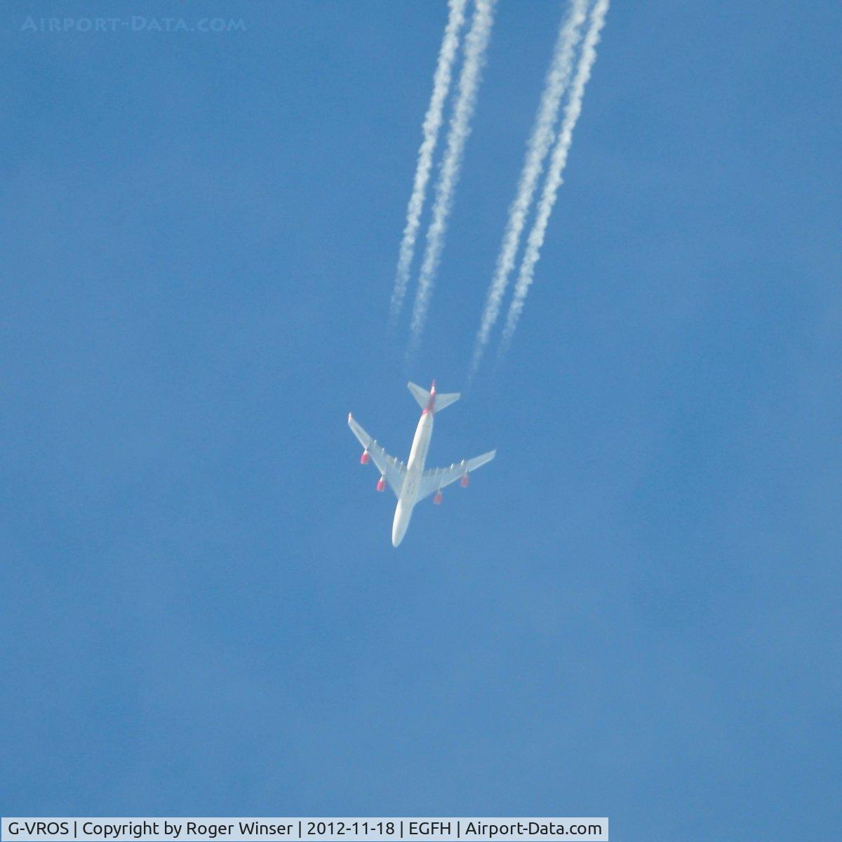 G-VROS, 2001 Boeing 747-443 C/N 30885, Westbound Virgin Atlantic Boeing 747-443 English Rose at 30000 feet over Swansea Airport.