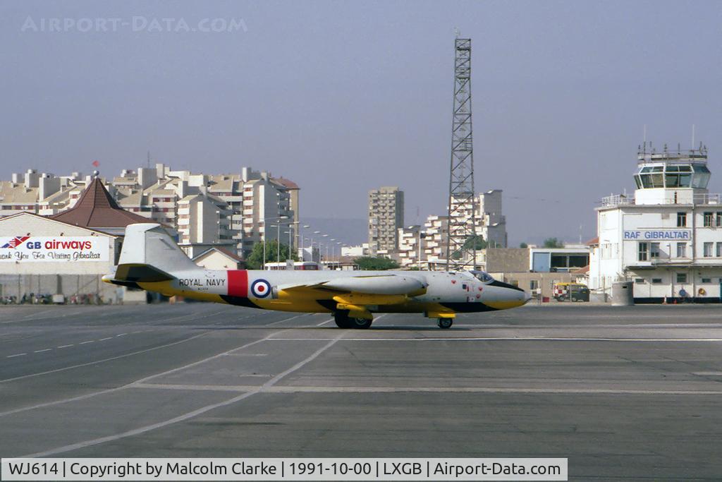 WJ614, 1954 English Electric Canberra TT.18 C/N HP-181B, English Electric Canberra TT.18. Taken on holiday having just crossed the runway on foot from Spain! October 1991.