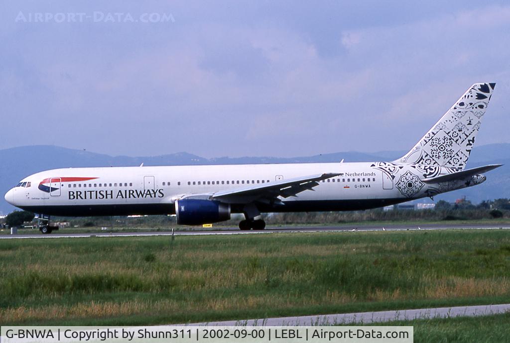 G-BNWA, 1989 Boeing 767-336 C/N 24333, Ready for take off rwy 20 in Delftblue Daybreak tail c/s