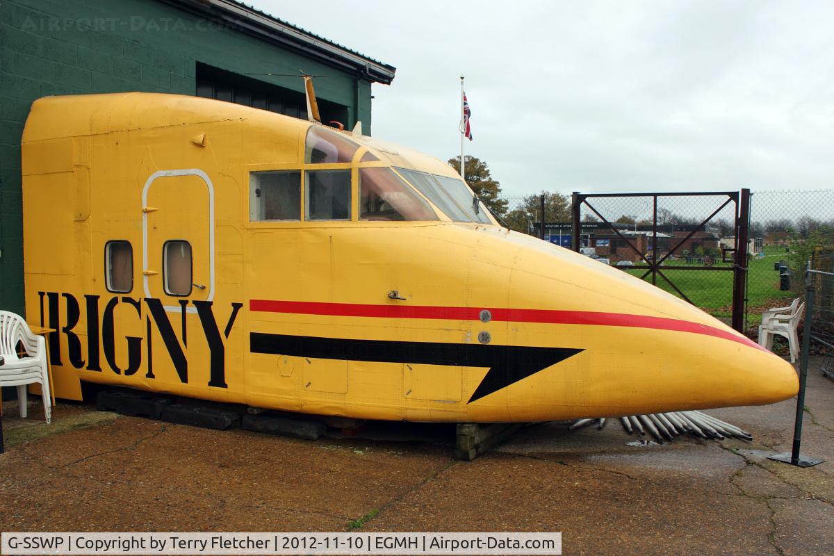 G-SSWP, 1979 Short 330-200 C/N SH.3030, Front fuselage of 1979 Short 330-200, c/n: SH.3030
painted in Aurigny colours at Manston Museum
